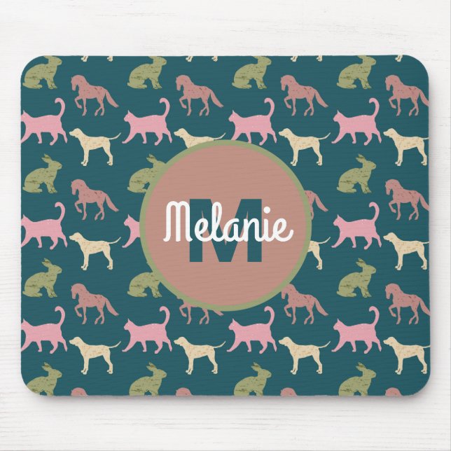 Dog Cat Horse Animal Silhouettes Pattern Mouse Mat (Front)
