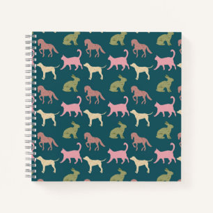 Dog Cat Horse Animal Silhouettes Pattern Notebook