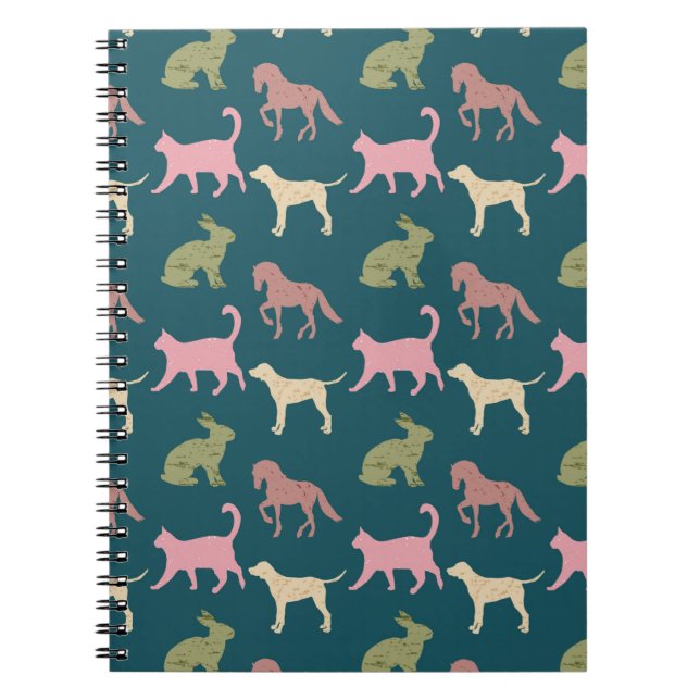 Dog Cat Horse Animal Silhouettes Pattern Notebook (Front)
