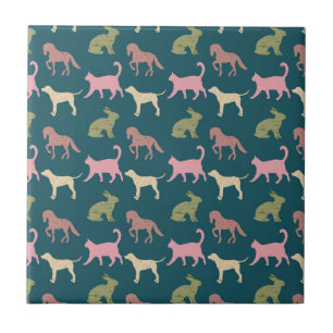 Dog Cat Horse Animal Silhouettes Pattern Tile