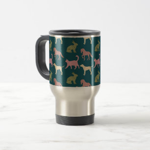 Dog Cat Horse Animal Silhouettes Pattern Travel Mug