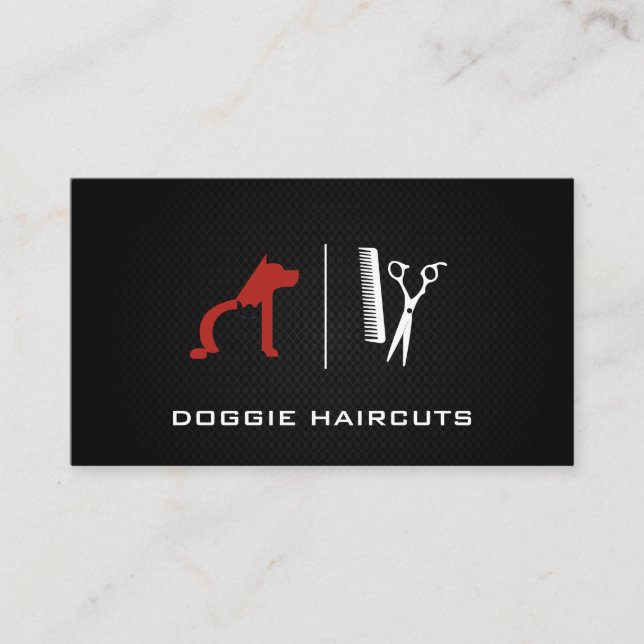 Dog Cat Logo | Groomer | Black Mesh Background Business Card (Front)