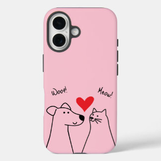 Dog, cat, love iPhone 16 case