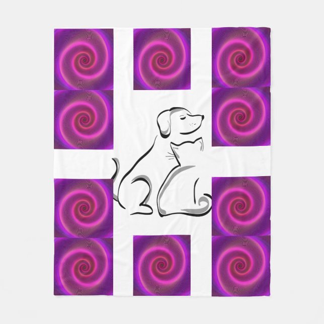 Dog & cat love fleece blanket. (Front)