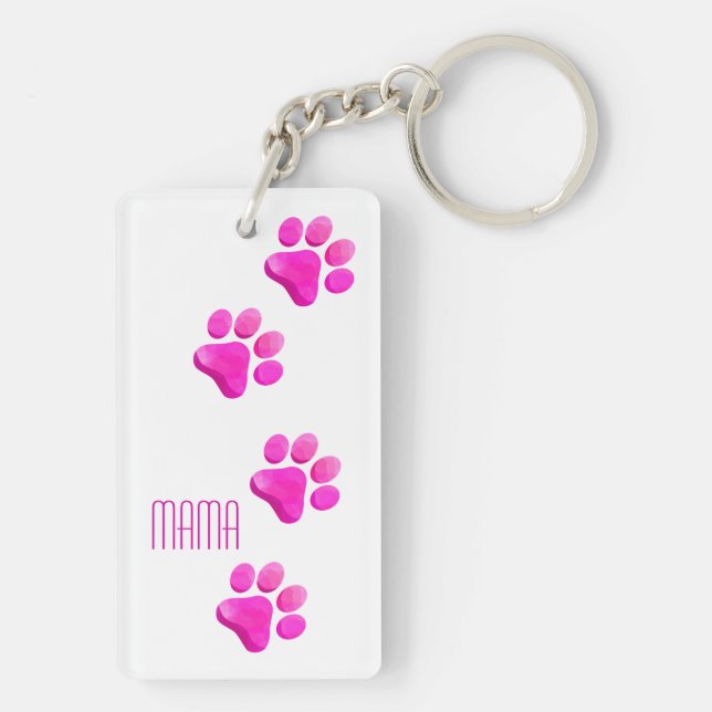Dog Cat Mama Pink Paw Prints Pet Lover Fun Key Ring (Back)