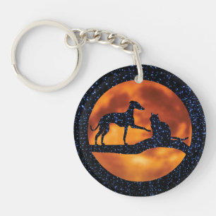 Dog, Cat & Moon Key Ring