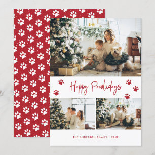 Dog Cat Owner Red Photo Happy Pawlidays Holiday Card