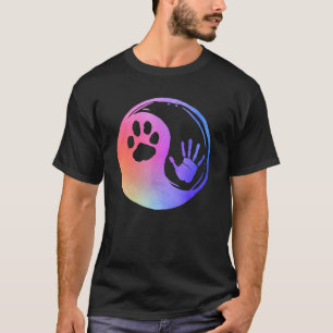 Dog Cat Paw Print Hand Yin Yang Rainbow Pawprint H T-Shirt