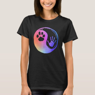 Dog Cat Paw Print Hand Yin Yang Rainbow Pawprint H T-Shirt