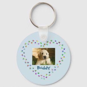 Dog Cat Paw Prints Heart Pet Photo Key Ring