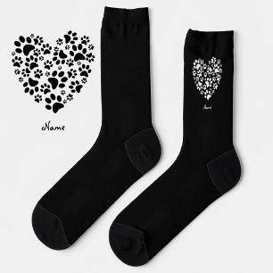 Dog Cat Paw Prints Heart Valentine's Day Love Socks
