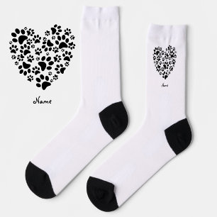 Dog Cat Paw Prints Heart Valentine's Day Love Socks