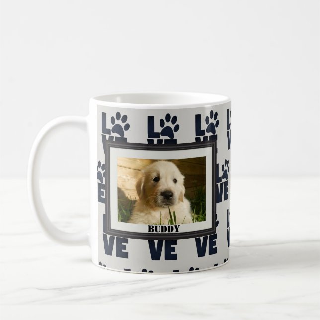 Dog Cat Paw Prints Pet Photo Coffee Mug (Left)