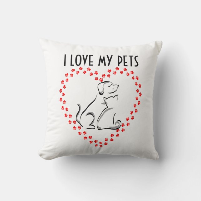 Dog & Cat Pawprint Heart Pillow (Front)