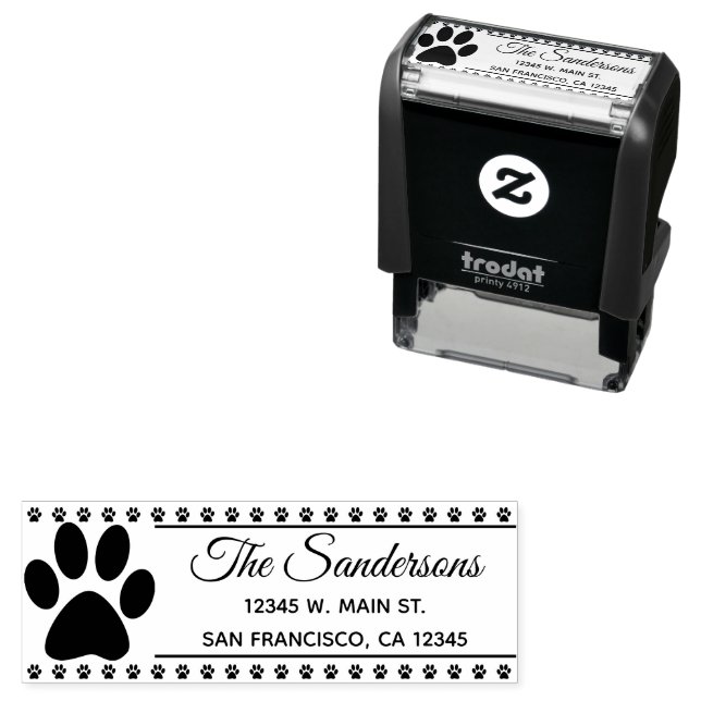 Dog Cat Pawprint Return Address Family Name Self-inking Stamp (In Situ)