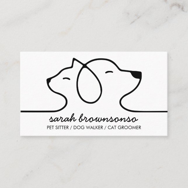 Dog Cat Pet Line art Logo veterinary Business Card (Front)