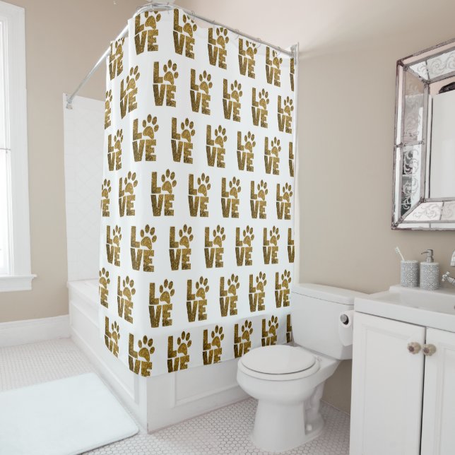 Dog Cat Pet Love Paw Prints Shower Curtain (In Situ)