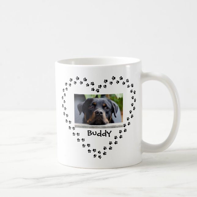 Dog Cat Pet Lover Black Paw Prints Heart Photo Coffee Mug (Right)