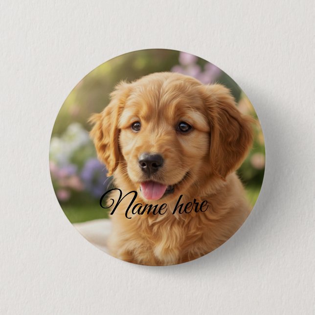 Dog cat pet name photo template simple minimal  6 cm round badge (Front)