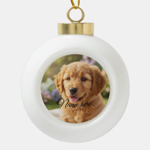 Dog cat pet name photo template simple minimal ceramic ball christmas ornament