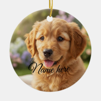 Dog cat pet name photo template simple minimal  ceramic tree decoration
