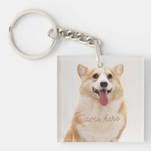 Dog cat pet name photo template simple minimal key ring