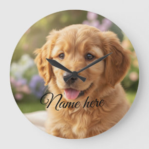 Dog cat pet name photo template simple minimal large clock