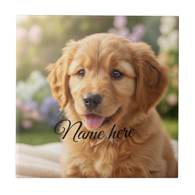 Dog cat pet name photo template simple minimal  tile (Front)
