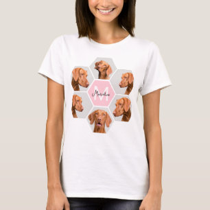 Dog Cat Pet Photo Collage Custom Monogram Name T-Shirt