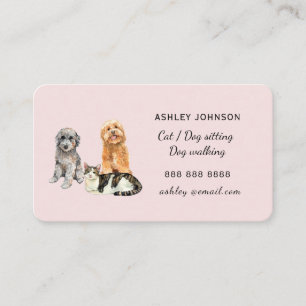 Dog & Cat pet sitting watercolor  Business Card