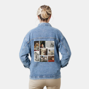 Dog Cat Pets 8 Photo Portrait Collage Keepsake Denim Jacket