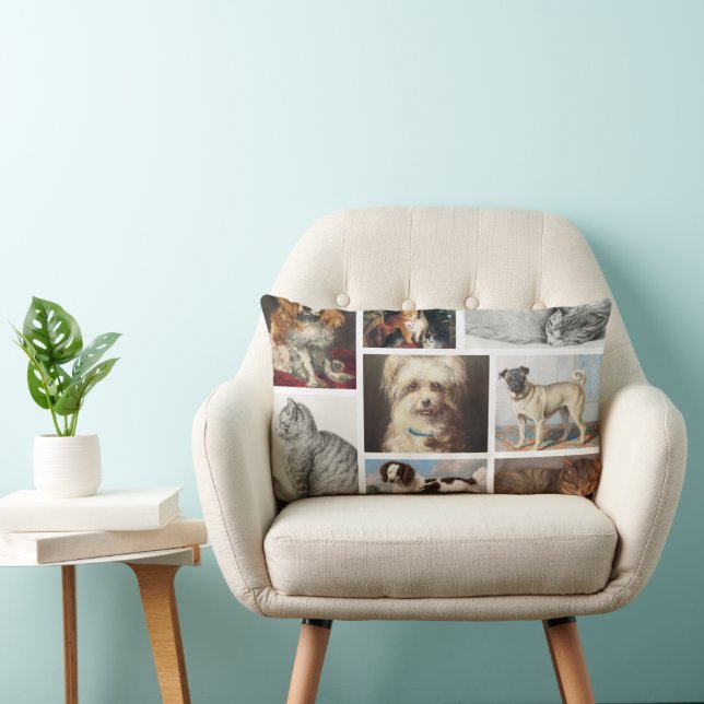 Dog Cat Pets 8 Photo Portrait Collage Keepsake Lumbar Cushion (Chair)