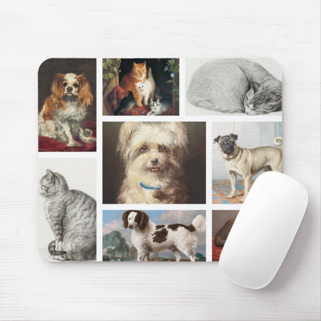 Dog Cat Pets 8 Photo Portrait Collage Keepsake Mouse Mat (With Mouse)