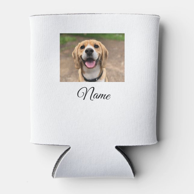 Dog cat photo add pet name cu custom personalised  can cooler (Front)