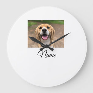 Dog cat photo add pet name cu custom personalised large clock