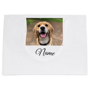 Dog cat photo add pet name cu custom personalised  large gift bag