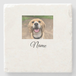 Dog cat photo add pet name cu custom personalised stone coaster