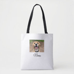 Dog cat photo add pet name cu custom personalised tote bag