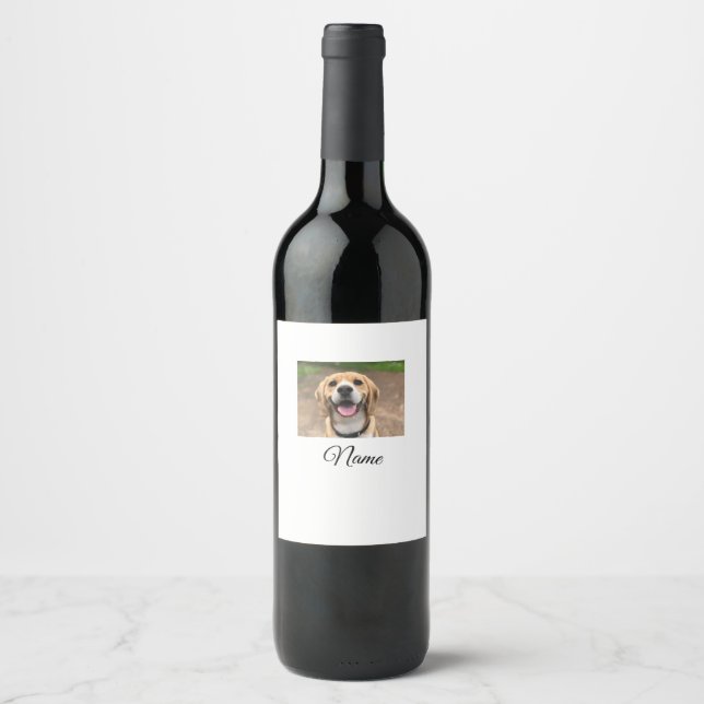 Dog cat photo add pet name cu custom personalised  wine label (Front)