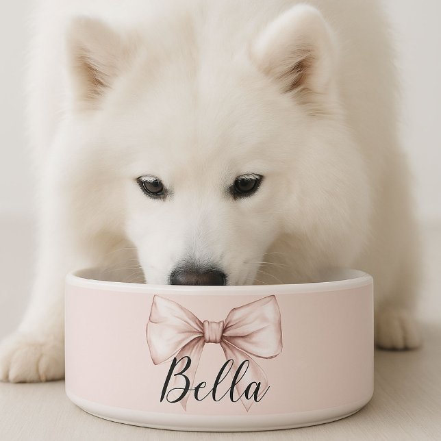 Dog Cat Pink Bow  & Blush Bow Personalised (Pink bow dog bowl )