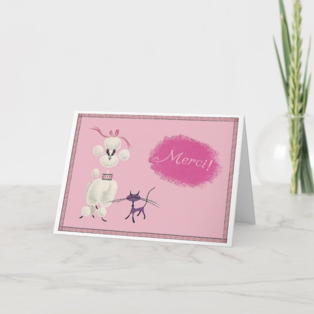 Dog & Cat say "Merci!" Card (Front)