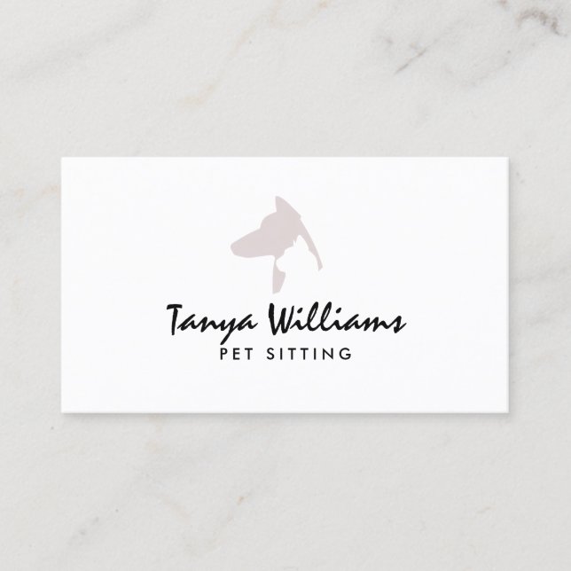Dog cat silhouette logo pet sitting  business card (Front)