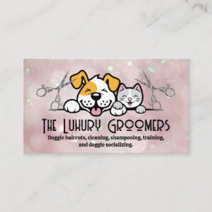 Dog Cat Smiling   Scissors   Bokeh Business Card