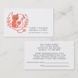 Dog Cat Stethoscope Logo Veterinarian Appointment Business Card