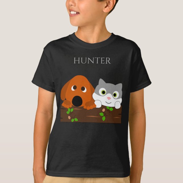 DOG & CAT t-shirt with personalised name. (Front)