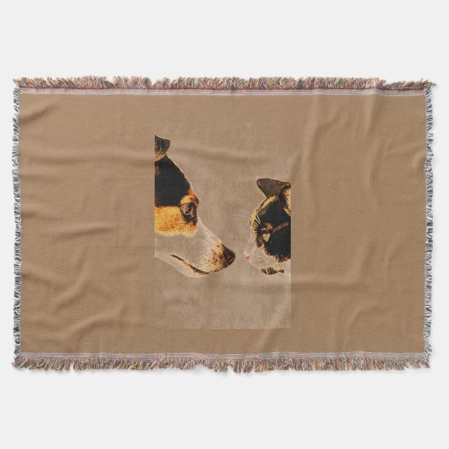 'DOG/CAT TAPESTRY THROW IN BROWN. (Front)
