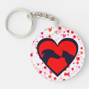 Dog & Cat Valentine Key Ring