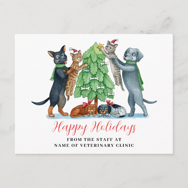 Dog Cat Veterinary Clinic Christmas  Holiday Postcard (Front)