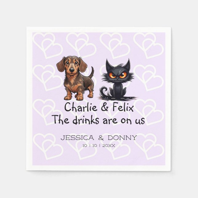 Dog & Cat Wedding Cocktail Drinks Are On Us Napkin (Front)