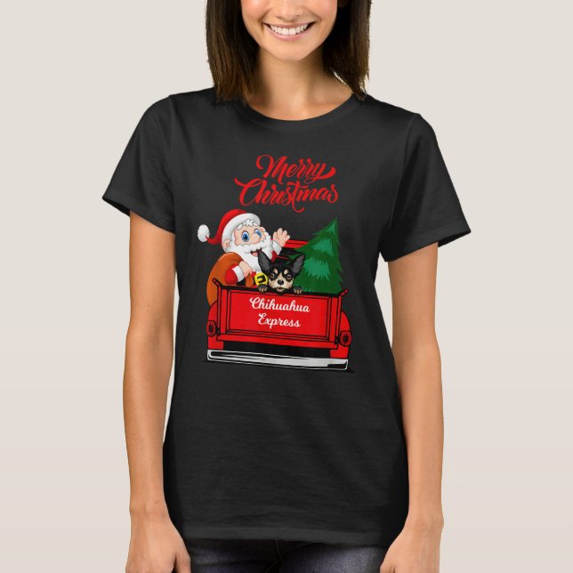 Dog Chihuahua With Santa Claus In Red Pickup T-Shirt (Front)